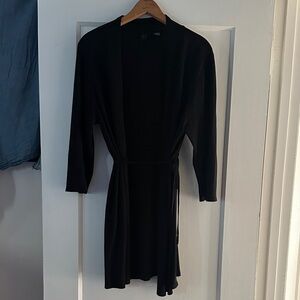 Eileen Fisher Black Open Front Tie-Waist Cardigan